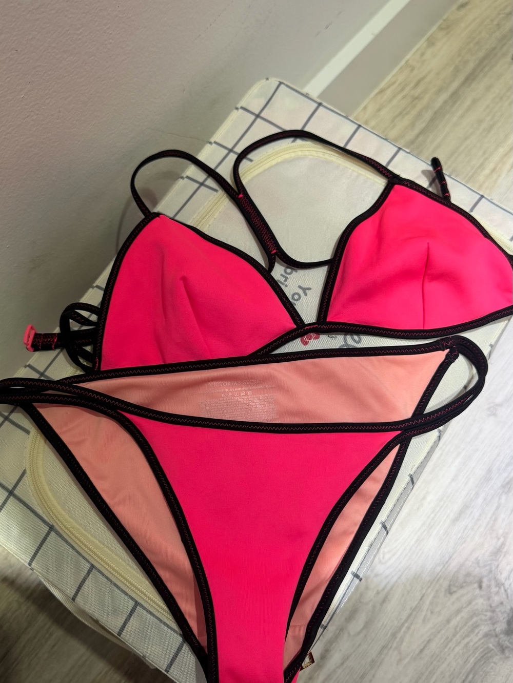 Victoria's Secret Neon Pink Bikini with Black Trim
